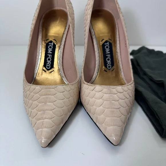 Tom Ford python Beige and Gold Textured Heels - Picture 4 of 7